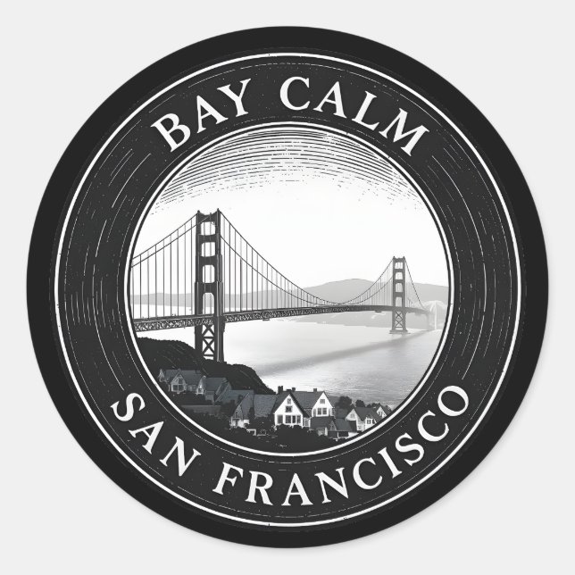 Bay Calm – Minimalist San Francisco Skyline Classic Round Sticker (Front)