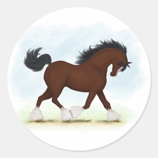 Bay Clydesdale Horse Classic Round Sticker (Front)