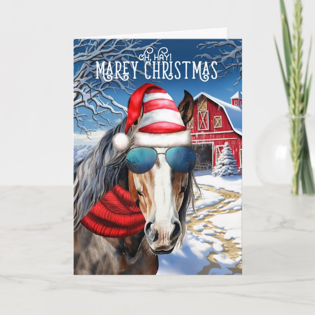 Bay Draught Horse Funny MAREy Christmas Holiday Card (Front)