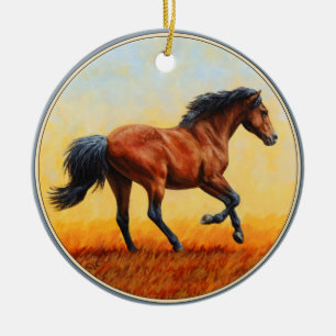 Bay Horse Galloping Ceramic Ornament