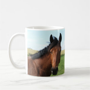 Bay Horse in Pasture Two-Tone Coffee Mug