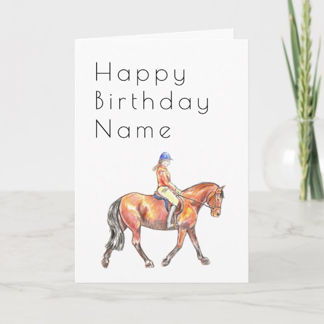 Bay Horse Trotting Dressage Deco Birthday Card (Front)