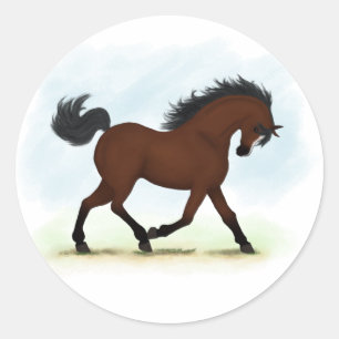 Bay Horse With Blaze Classic Round Sticker