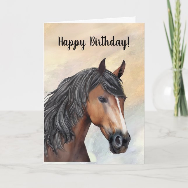 Bay Horse with Blaze Happy Birthday Card (Front)