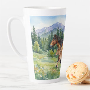 Bay Icelandic Horse and Foal in Mountain Meadow Latte Mug