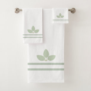 Bay Laurel Leaves & Stripes on White Bath Towel Set