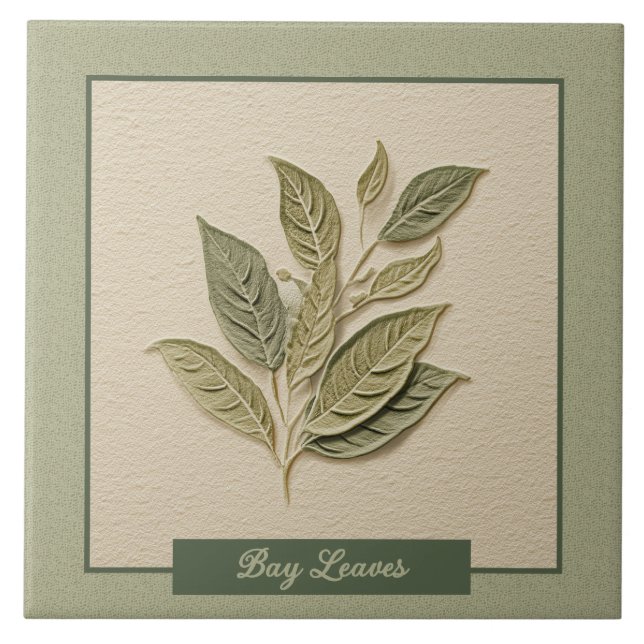 Bay Leaves Herb Kitchen Faux Relief Ceramic Tile (Front)