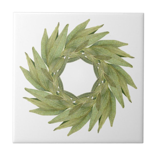 BAY LEAVES WREATH 4.25" Ceramic Tile (Front)