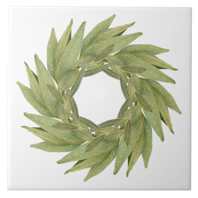 BAY LEAVES WREATH 6" Ceramic Tile (Front)