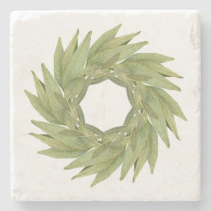 BAY LEAVES WREATH Marble Stone Coaster