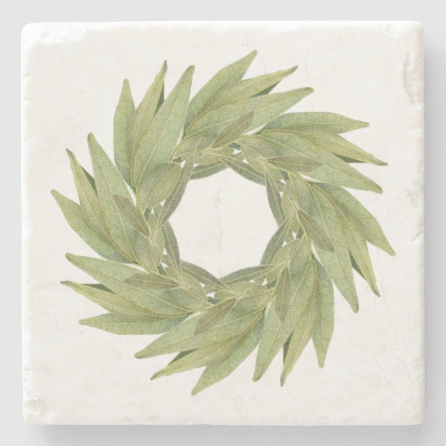 BAY LEAVES WREATH Marble Stone Coaster (Front)