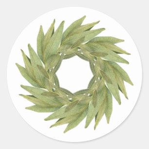 BAY LEAVES WREATH Small Round Stickers