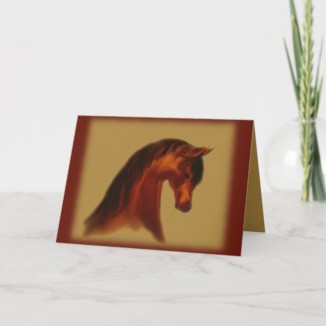"Bay Mare" ~ Gold/Red Greeting Card (blank) (Front)