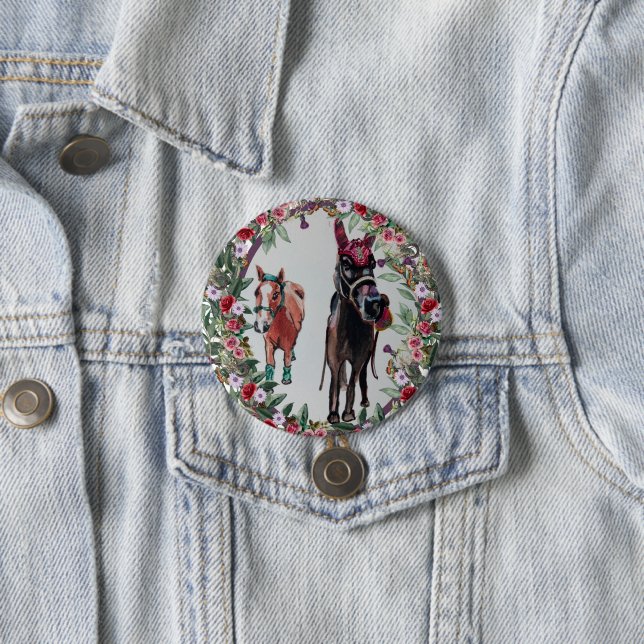 bay mare roses horse Button (In Situ)