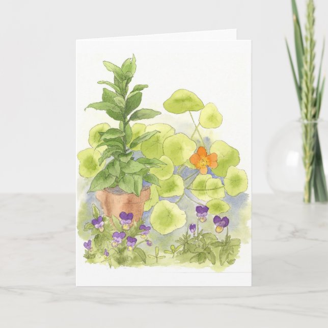 Bay Nasturtium Watercolor Flower Art Note Card (Front)