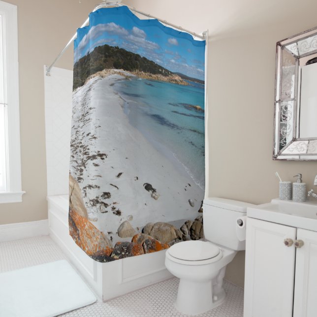 Bay of Fires Colourful Beach Landscape Photo Shower Curtain (In Situ)