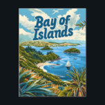 Bay of Islands New Zeeland Vintage Postcard<br><div class="desc">A captivating vintage depiction of the Bay of Islands, New Zealand, showcasing its stunning natural beauty and maritime charm. The design features the bay's crystal-clear waters dotted with lush green islands, framed by rugged coastlines and serene beaches. Rendered in a nostalgic style, the artwork captures the timeless allure and adventurous...</div>