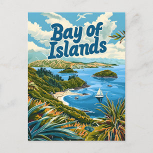 Bay of Islands New Zeeland Vintage Postcard