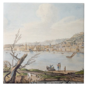 Bay of Naples from sea shore near the Maddalena Br Ceramic Tile