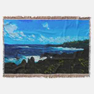 Bay On the Road to Hana Maui Abstract Throw Blanket