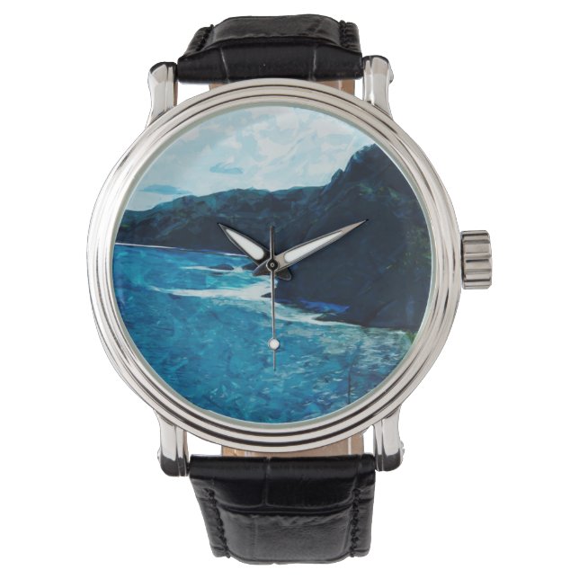 Bay On The Road To Hana Maui Abstract Watch (Front)