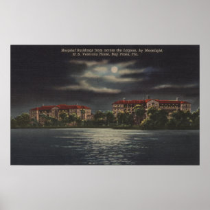 Bay Pines, Florida - Moonlit View of Hospital Poster