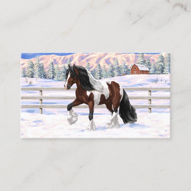 Bay Pinto Brown Skewbald Gypsy Vanner Tinker Horse Business Card (Front)