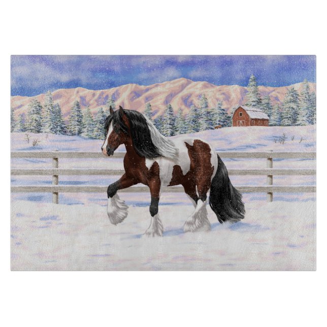 Bay Pinto Brown Skewbald Gypsy Vanner Tinker Horse Cutting Board (Front)
