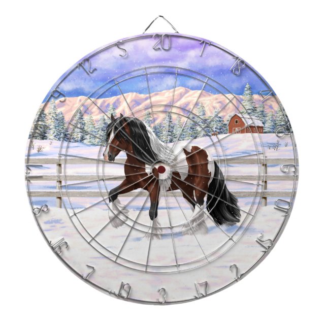 Bay Pinto Brown Skewbald Gypsy Vanner Tinker Horse Dartboard (Front)