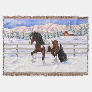 Bay Pinto Brown Skewbald Gypsy Vanner Tinker Horse Throw Blanket