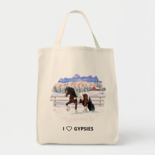 Bay Pinto Gypsy Vanner Draught Horse In Snow Tote Bag
