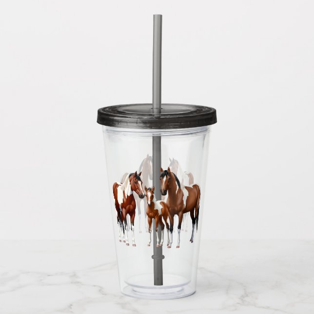Bay Pinto Paint Quarter Horses Acrylic Tumbler (Front)
