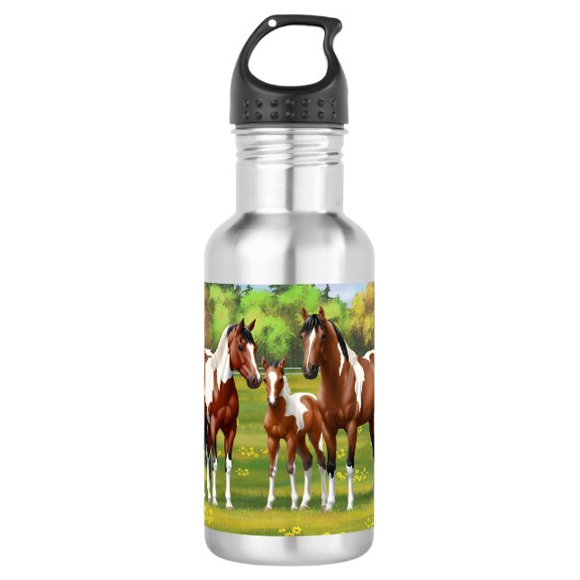Bay Pinto Paint Quarter Horses In Summer Pasture 532 Ml Water Bottle (Front)