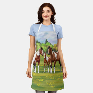 Bay Pinto Paint Quarter Horses In Summer Pasture Apron