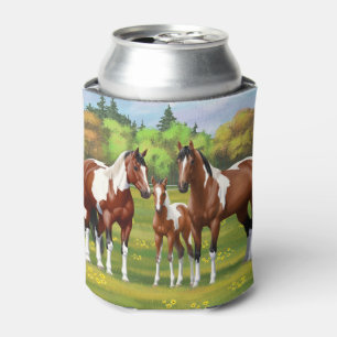Bay Pinto Paint Quarter Horses In Summer Pasture Can Cooler