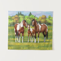 Bay Pinto Paint Quarter Horses In Summer Pasture