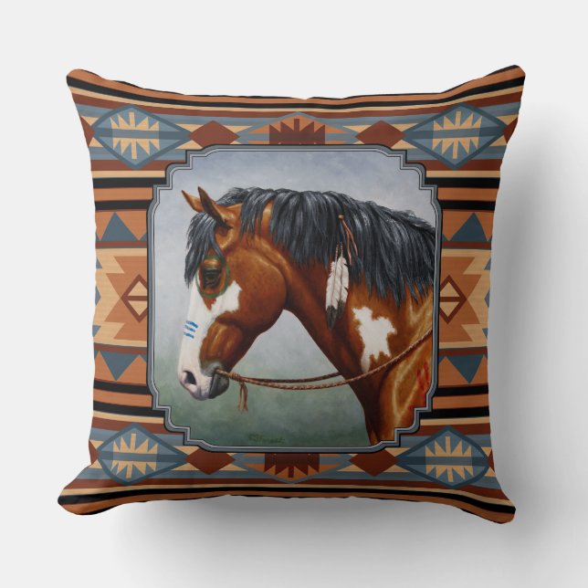 Bay Pinto War Horse Southwestern Design Cushion (Front)