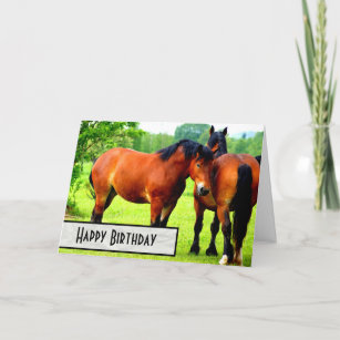 Bay Polish Bred Draft Horses Happy Birthday Card