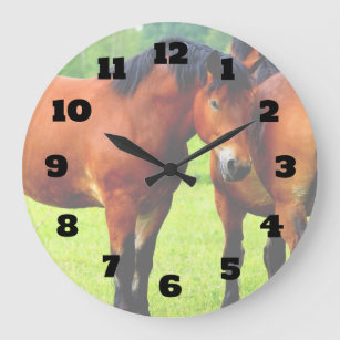 Bay Polish Bred Horse In A Lush Green Meadow Large Clock