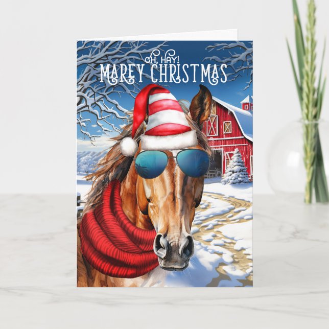 Bay Sorrel Horse Funny MAREy Christmas Holiday Card (Front)