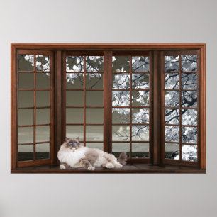 Bay Window Illusion with Cat on the Sill Poster