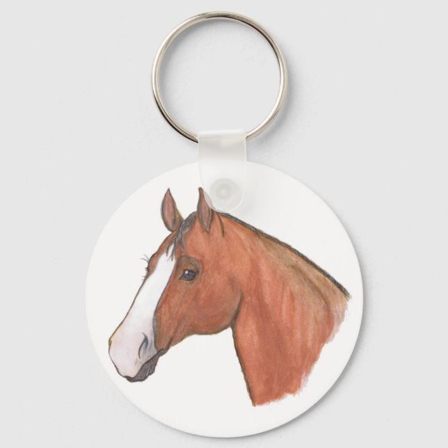 "Bay with Blaze" Horse Keychain (Front)