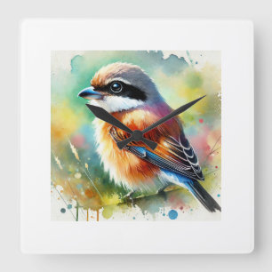 Baybacked Shrike 220824AREF104 - Watercolor Square Wall Clock