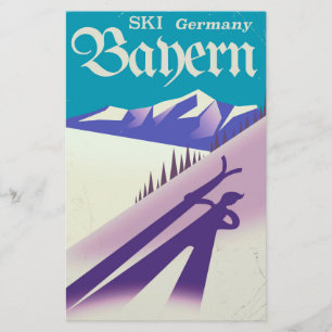Bayern Germany vintage Ski vacation poster Stationery