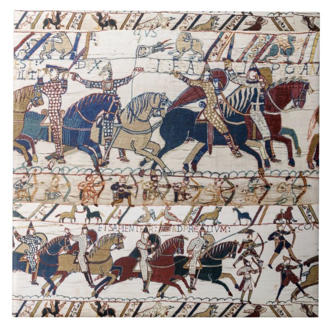BAYEUX TAPESTRY 1066 NORMAN KNIGHTS AND ARCHERS CERAMIC TILE (Front)