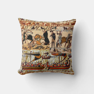 BAYEUX TAPESTRY 1066 NORMAN KNIGHTS ,VIKING SHIPS CUSHION