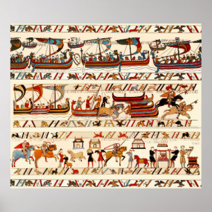 BAYEUX TAPESTRY 1066,NORMAN KNIGHTS ,VIKING SHIPS POSTER