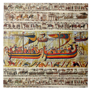 BAYEUX TAPESTRY 1066 VIKING SHIPS CERAMIC TILE