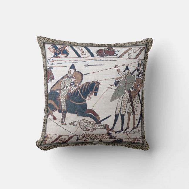 Bayeux Tapestry Battle Scene Throw Pillow (Front)