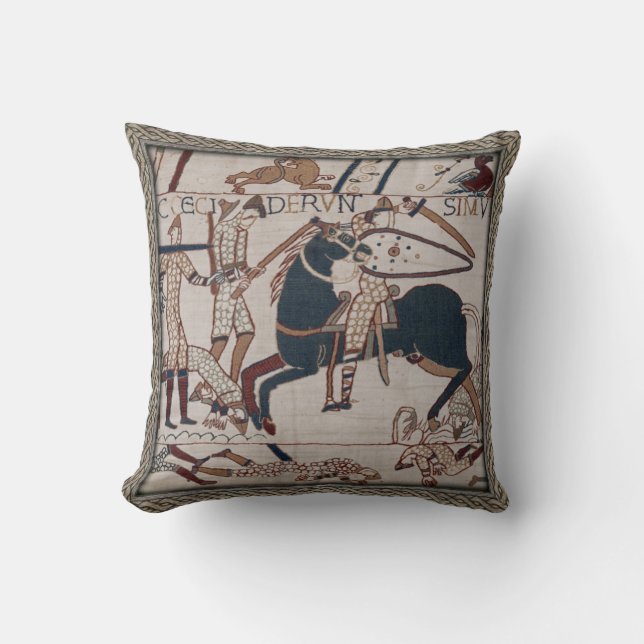 Bayeux Tapestry Battle Scene Throw Pillow (Front)